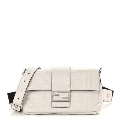 Fendi Nappa FF 1974 Embossed Belt Baguette Bag White 1 of 9