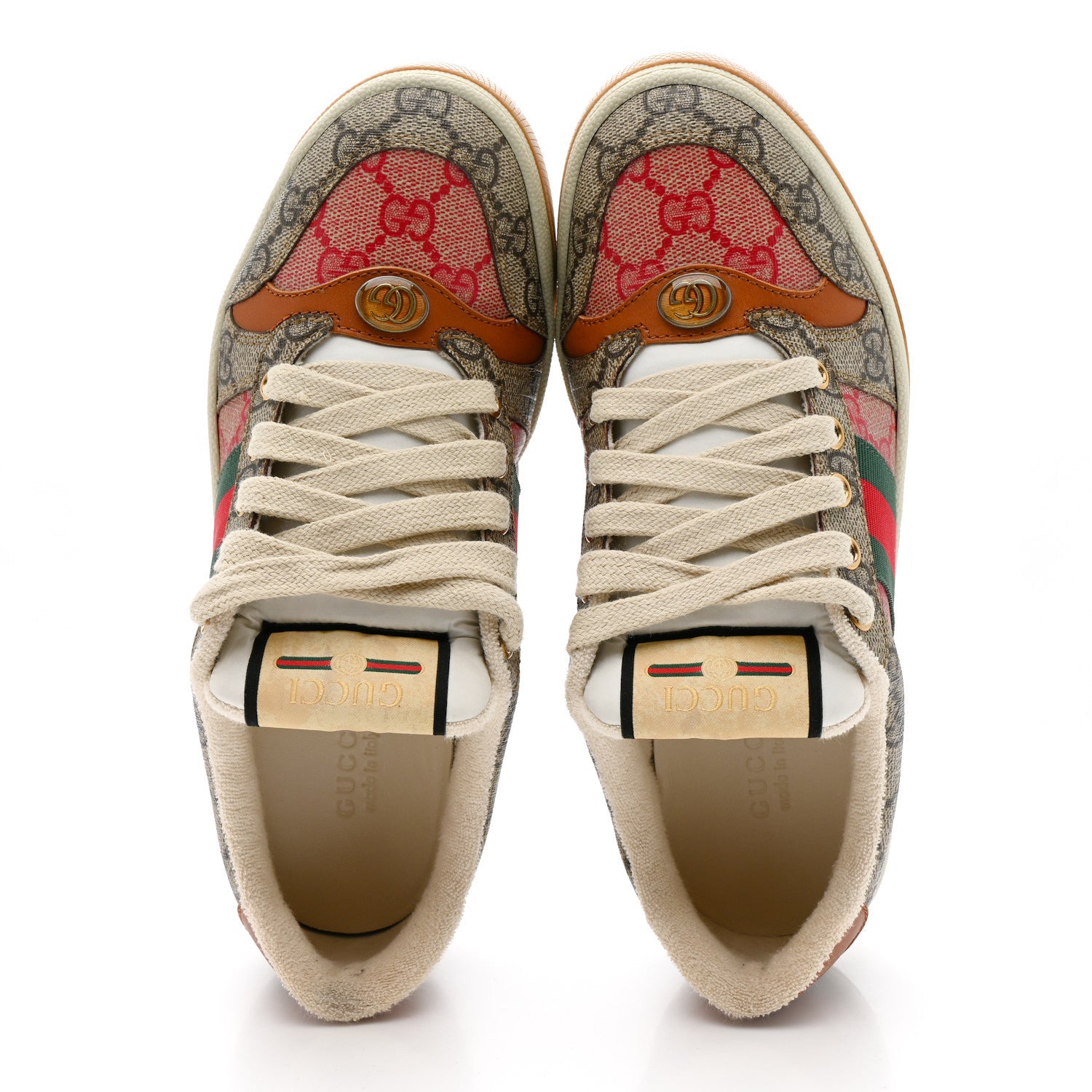 Gucci GG Supreme Monogram Harness Calfskin Web Womens Screener Sneakers 37.5 Beige Ebony Rosso Harness Brown 2 of 9