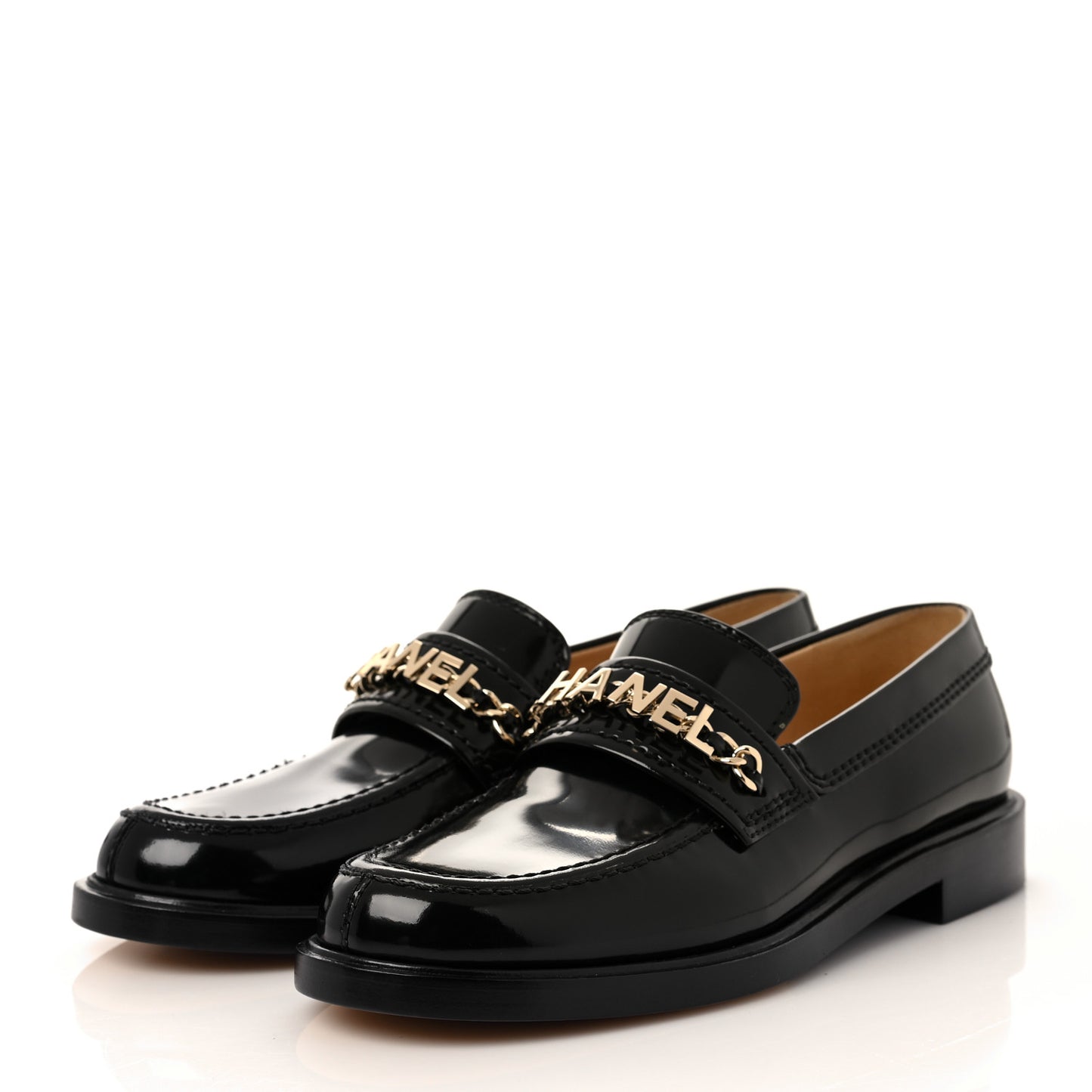 Shiny Calfskin Logo Loafers 37.5 Black