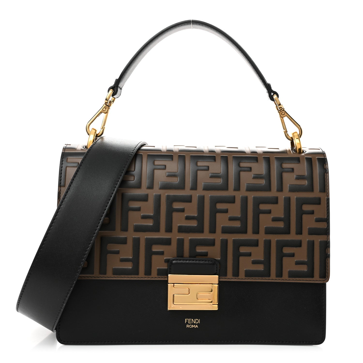 Fendi Vitello Liberty Bi-Color FF 1974 Embossed Chain Strap Kan U Shoulder Bag Black Maya 1 of 11