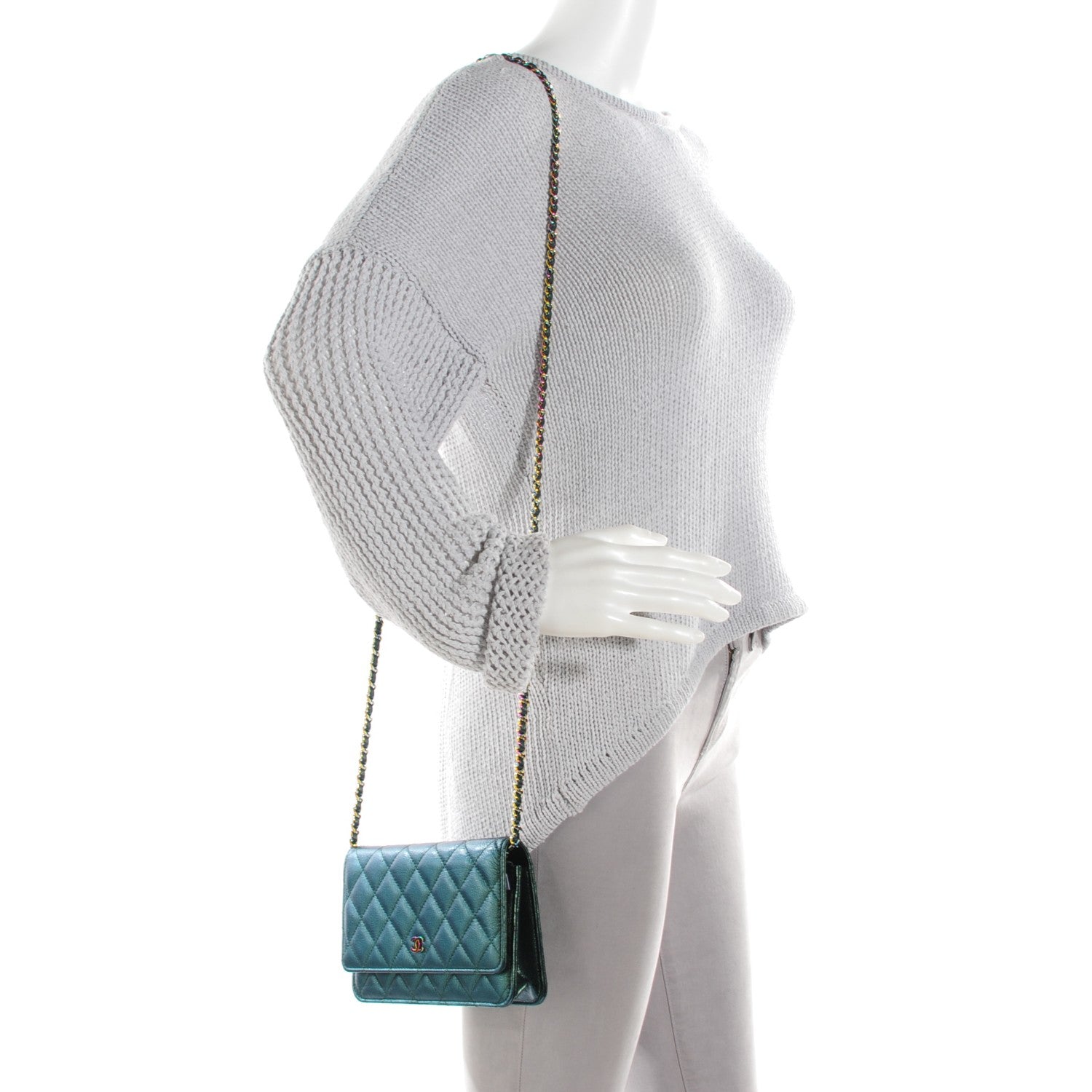 Chanel Iridescent Goatskin Quilted Wallet On Chain WOC Green 2 of 8