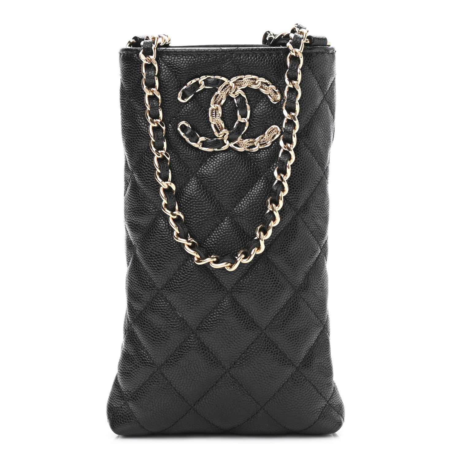 Chanel Caviar Quilted French New Wave Phone Holder With Chain Black 1 of 11