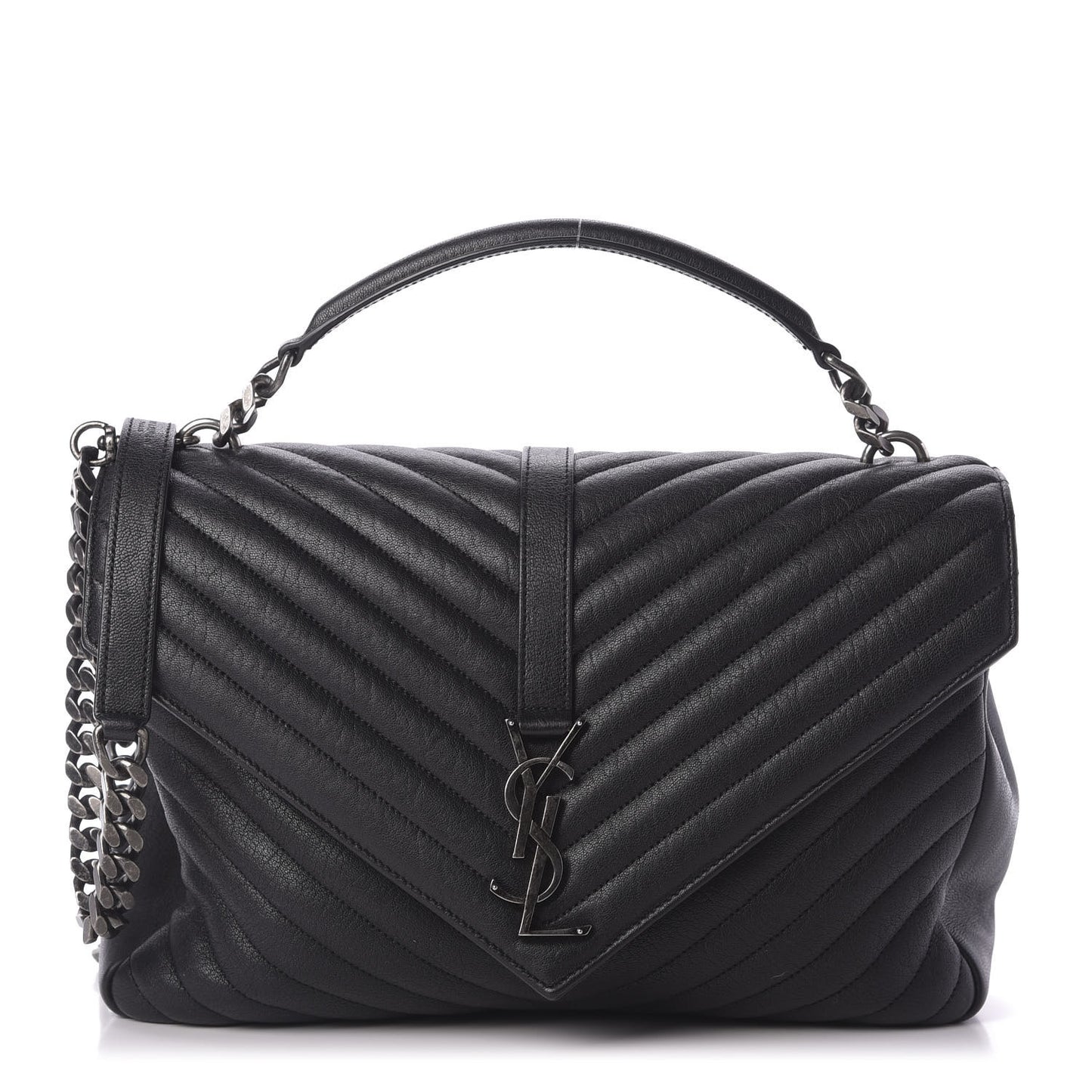 Sheepskin Matelasse Chevron Monogram Monochrome Large College Satchel Black