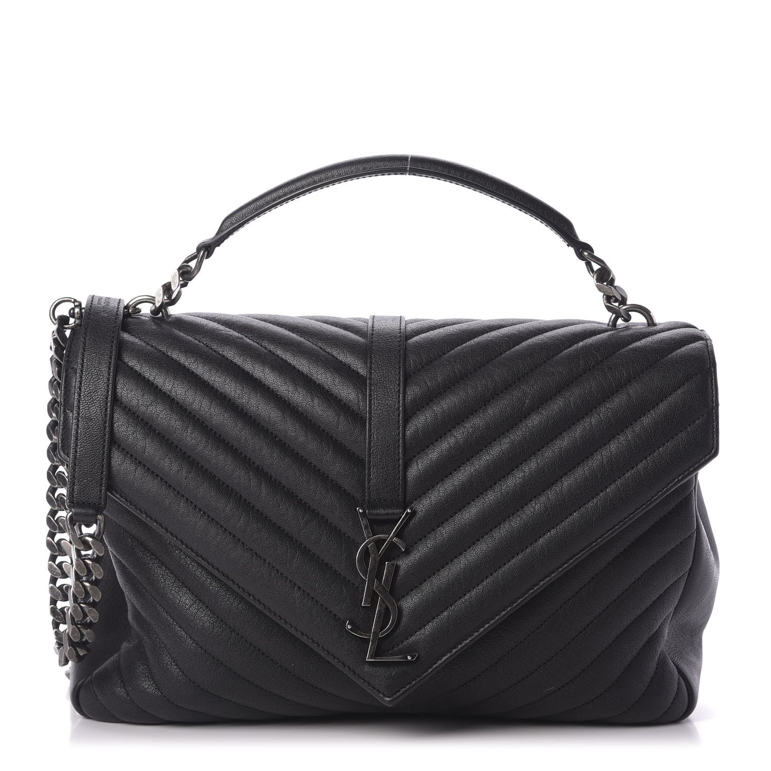 Saint Laurent Sheepskin Matelasse Chevron Monogram Monochrome Large College Satchel Black 1 of 8