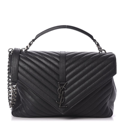 Saint Laurent Sheepskin Matelasse Chevron Monogram Monochrome Large College Satchel Black 1 of 8