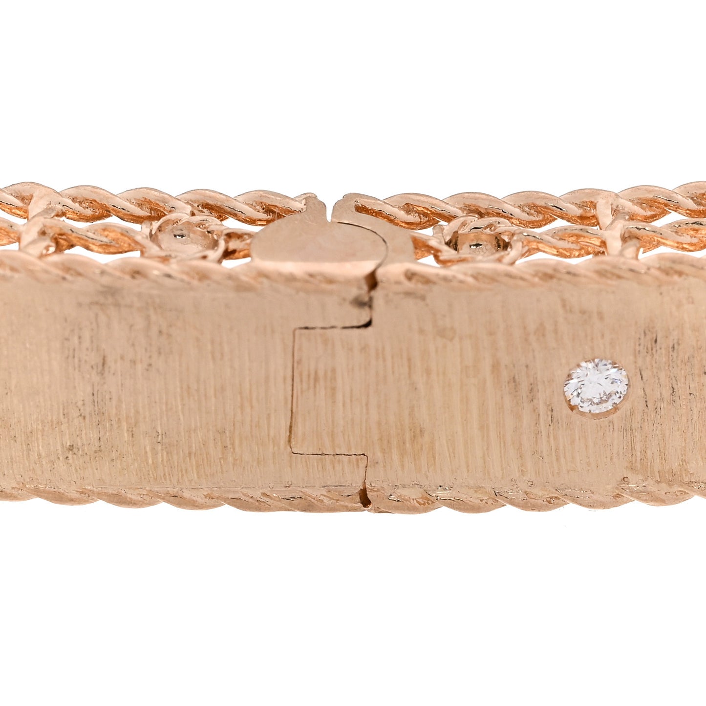 18K Rose Gold Diamond Princess Satin Fleur De Lis Bangle Bracelet