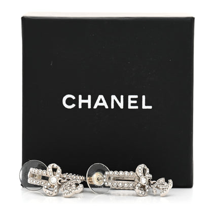 Chanel Metal Crystal CC Bow Hoop Earrings Silver 5 of 5
