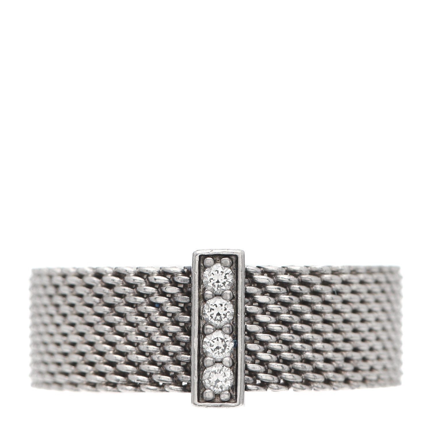 Tiffany Sterling Silver Diamond Somerset Mesh Ring 52 6 1 of 5