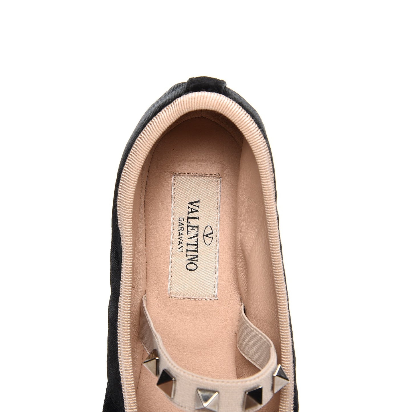 Velvet Rockstud Cross Strap Ballerina Flats 37.5 Black
