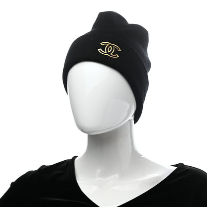 Chanel Cashmere CC Beanie Hat Black Gold 3 of 4