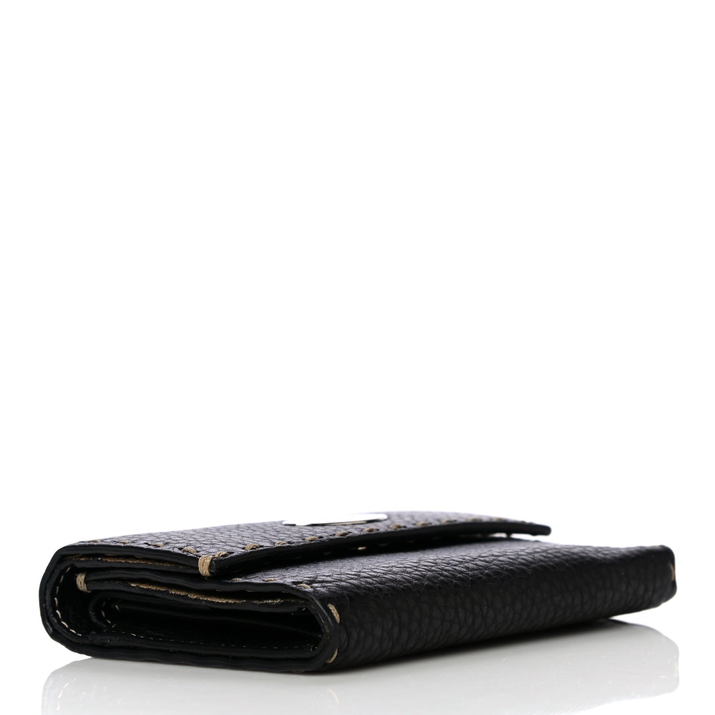 Calfskin Romano Selleria Tri-Fold Wallet Black