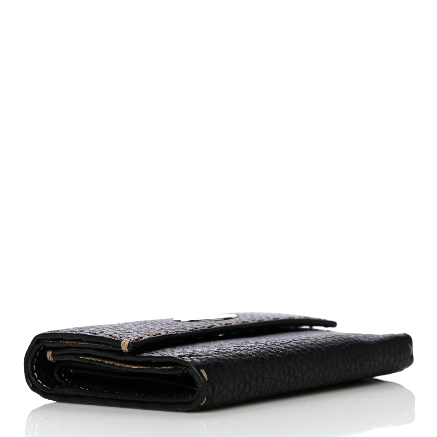 Fendi Calfskin Romano Selleria Tri-Fold Wallet Black 4 of 17