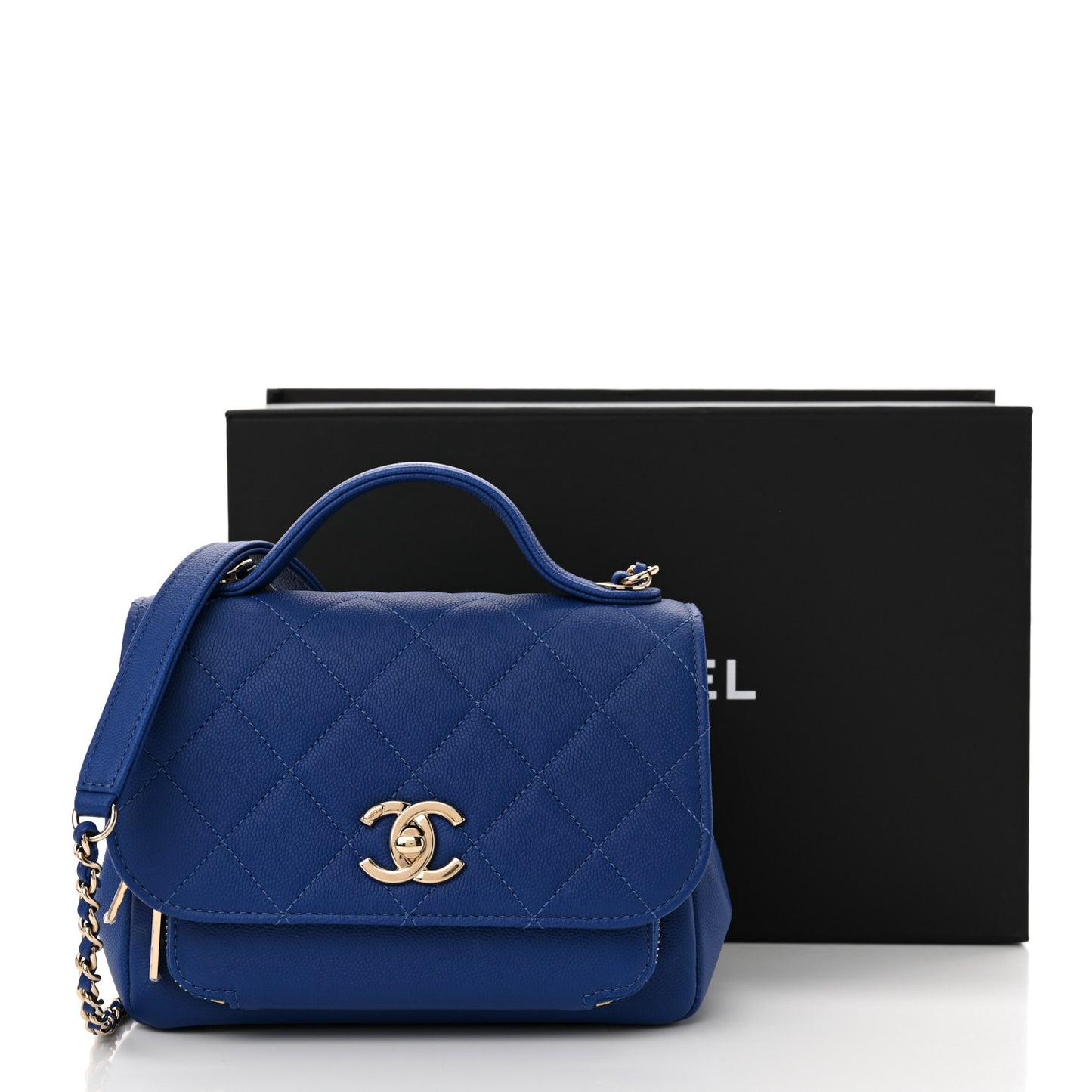 Caviar Quilted Small Business Affinity Flap Dark Blue