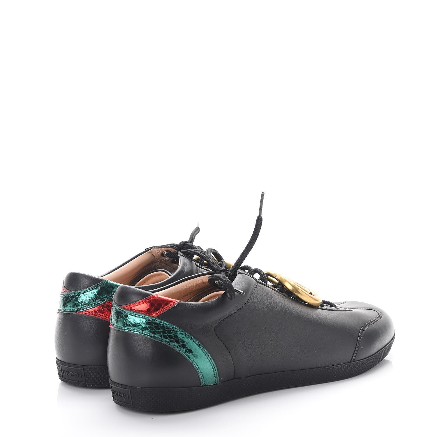 Gucci Calfskin Metallic Ayers Mens Bambi GG Sneakers 9 Black Red Flame Verde 4 of 8