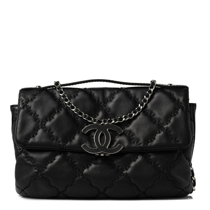 Chanel Calfskin Quilted Double Stitch Hamptons Clutch with Chain Black 1 of 8
