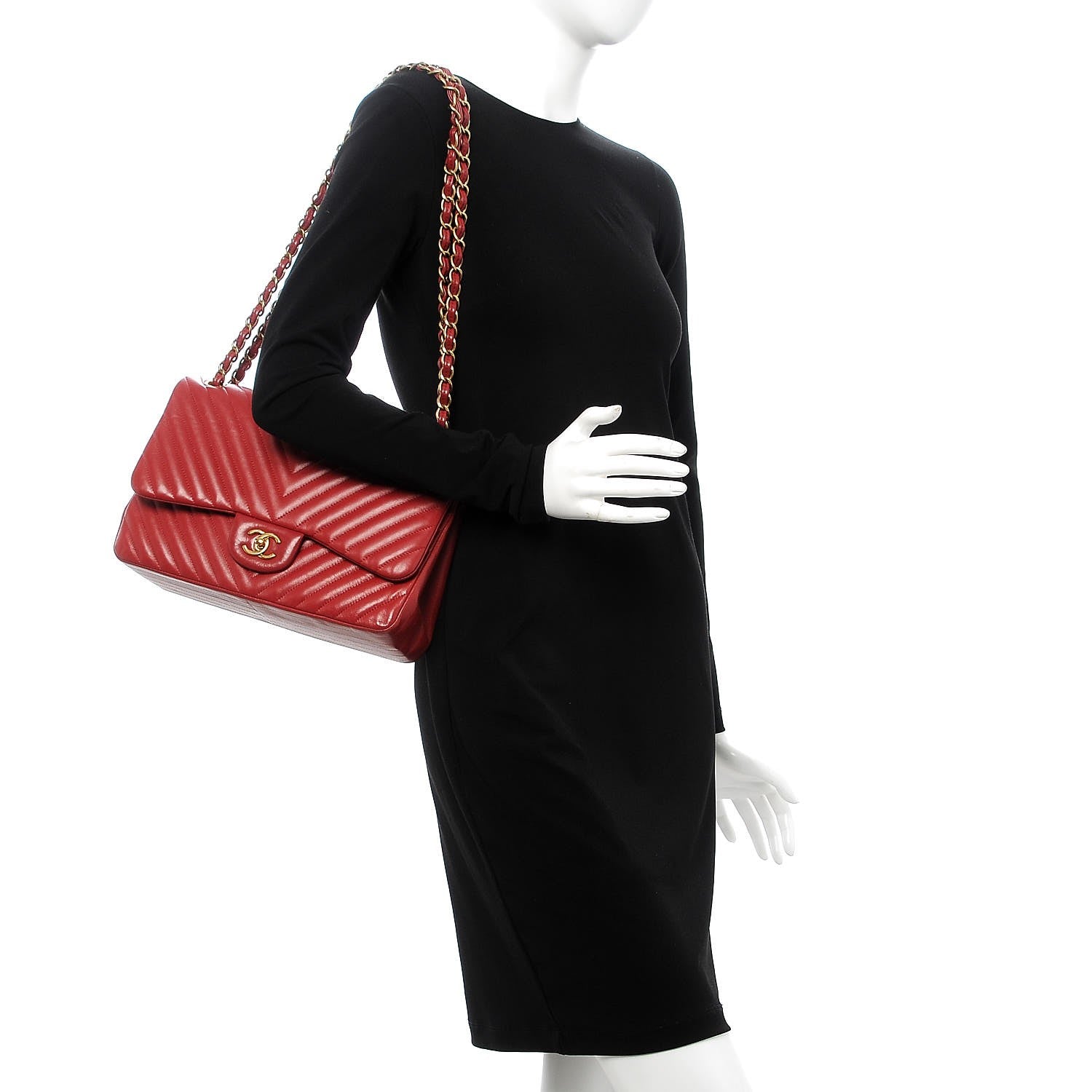 Chanel Lambskin Chevron Quilted Jumbo Double Flap Dark Red 3 of 15