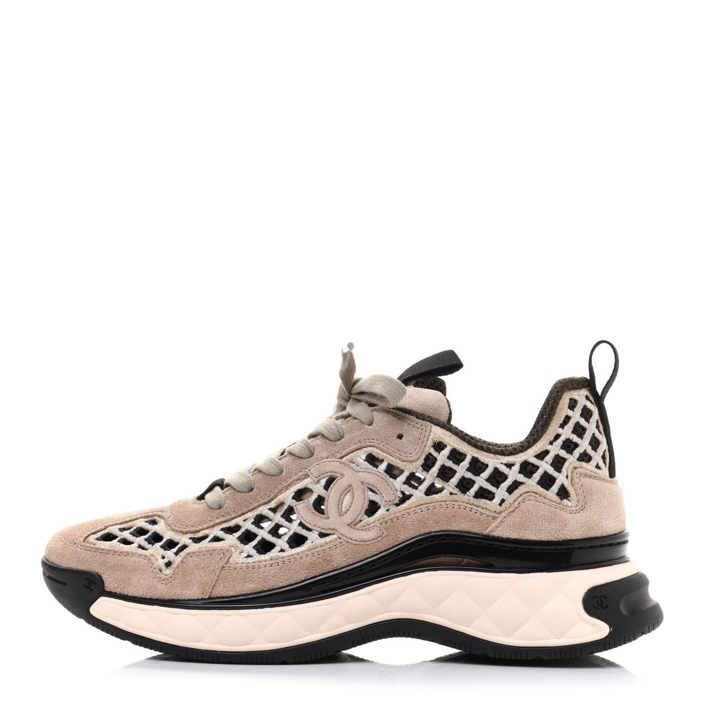 Suede Calfskin Embroidered CC Sneakers 38 Beige Black