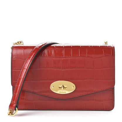 Mulberry Crocodile Embossed Calfskin Small Darley Red Berry 1 of 9
