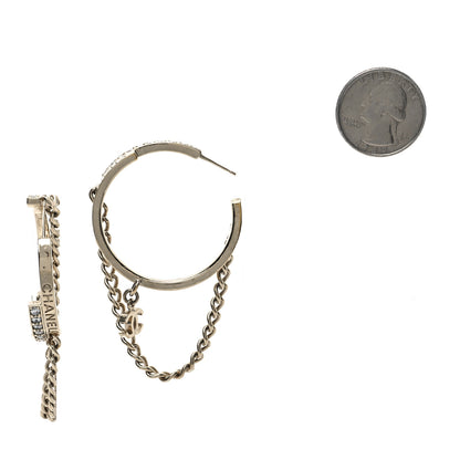 Chanel Metal Crystal Chain CC Hoop Earrings Gold 2 of 6