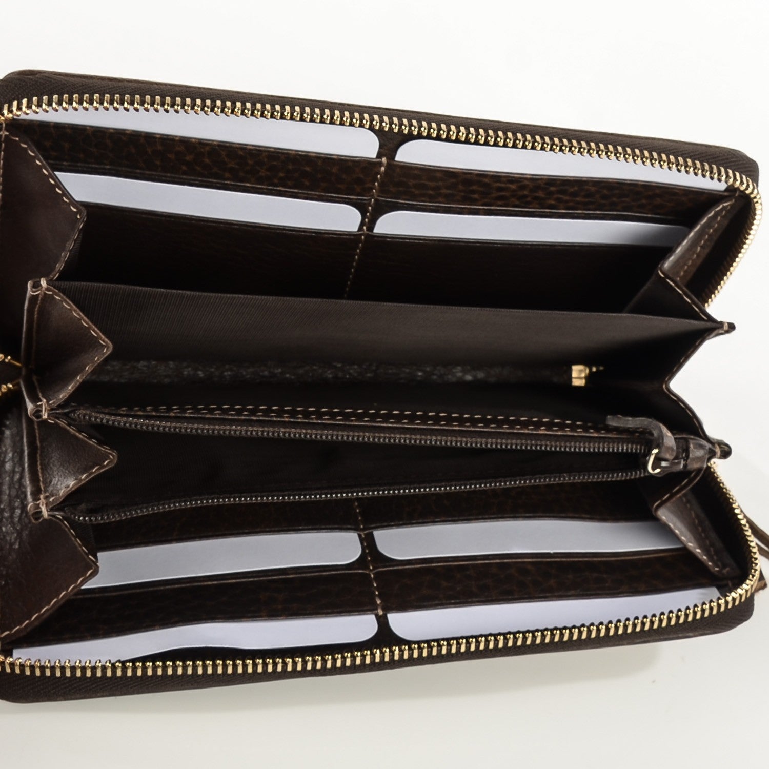 Gucci Monogram Calfskin Bamboo Tassel Zip Around Wallet Beige Ebony Chocolate 6 of 9