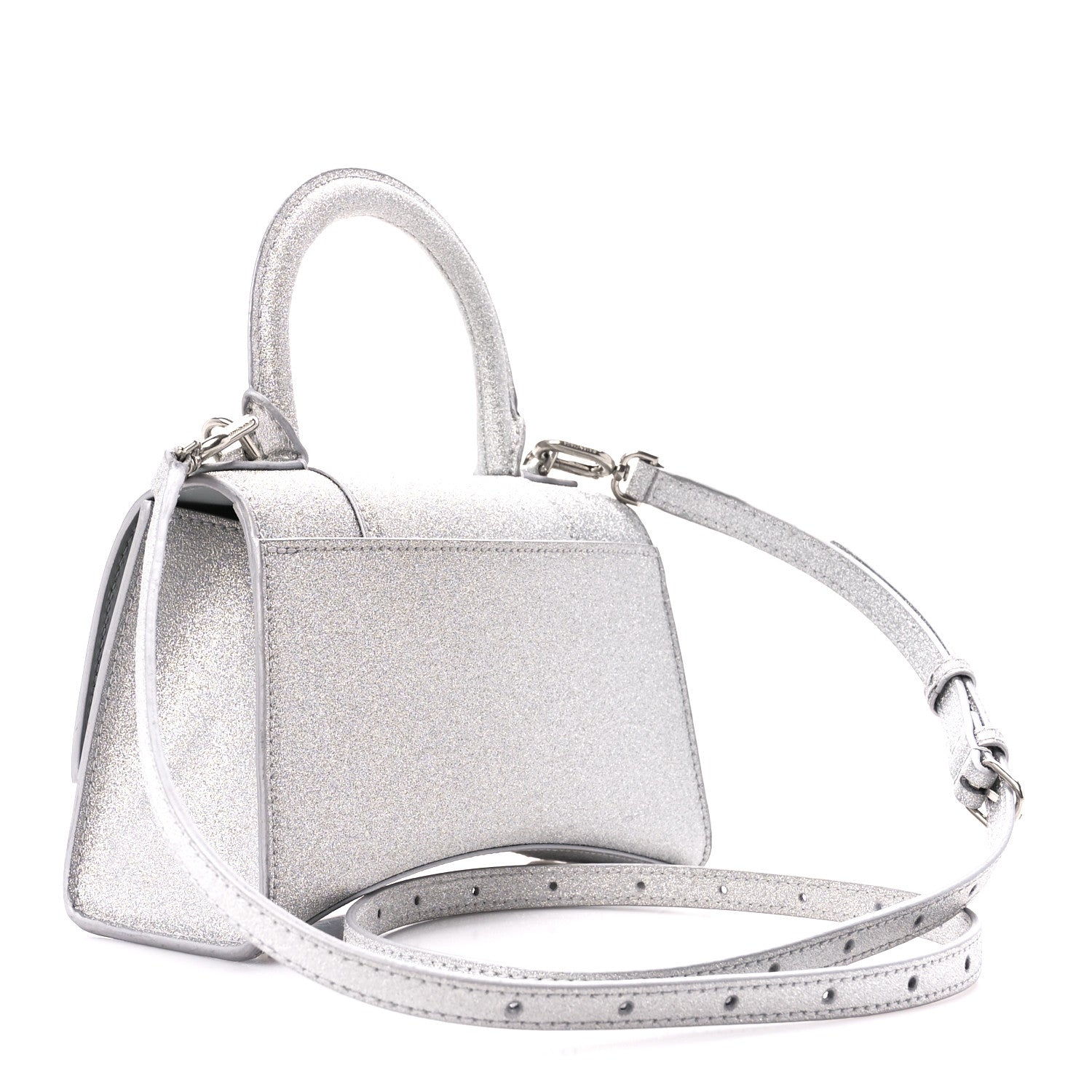 Balenciaga Sparkling Fabric Hourglass Top Handle Bag XS Silver 3 of 11