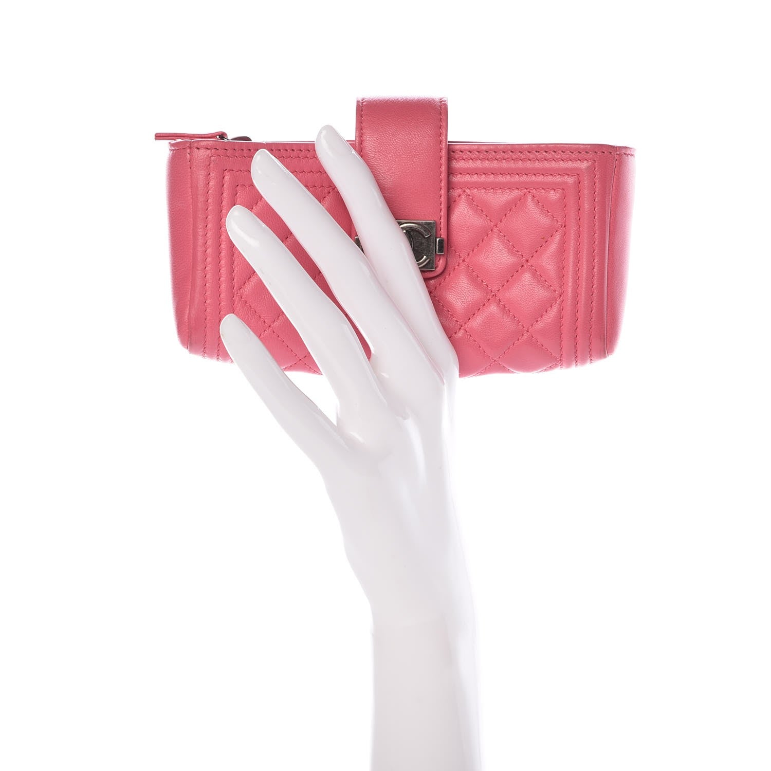 Chanel Lambskin Quilted Mini Boy Phone Holder Clutch Pink 2 of 8