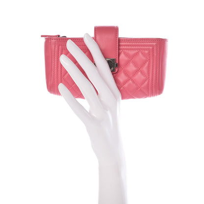 Chanel Lambskin Quilted Mini Boy Phone Holder Clutch Pink 2 of 8