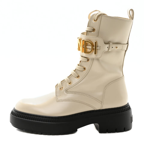 Vitello Abrasivato Fendigraphy 50mm Biker Boots 40 White