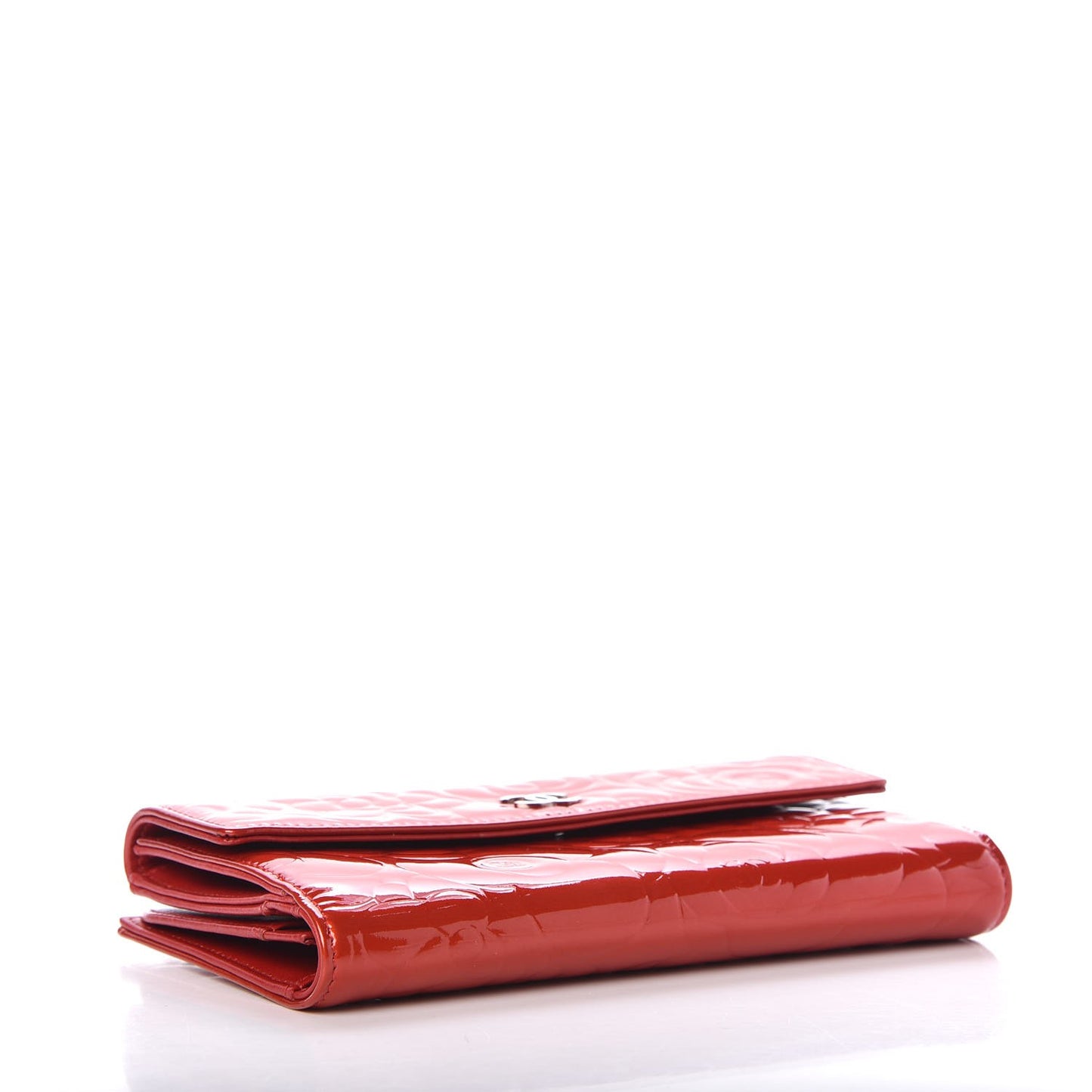 Patent Camellia Embossed Flap Wallet Dark Red