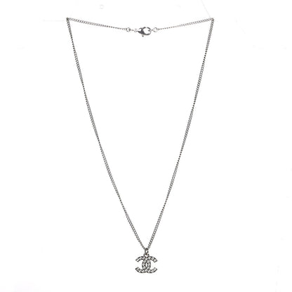 Chanel Crystal CC Pendant Necklace Silver 3 of 6