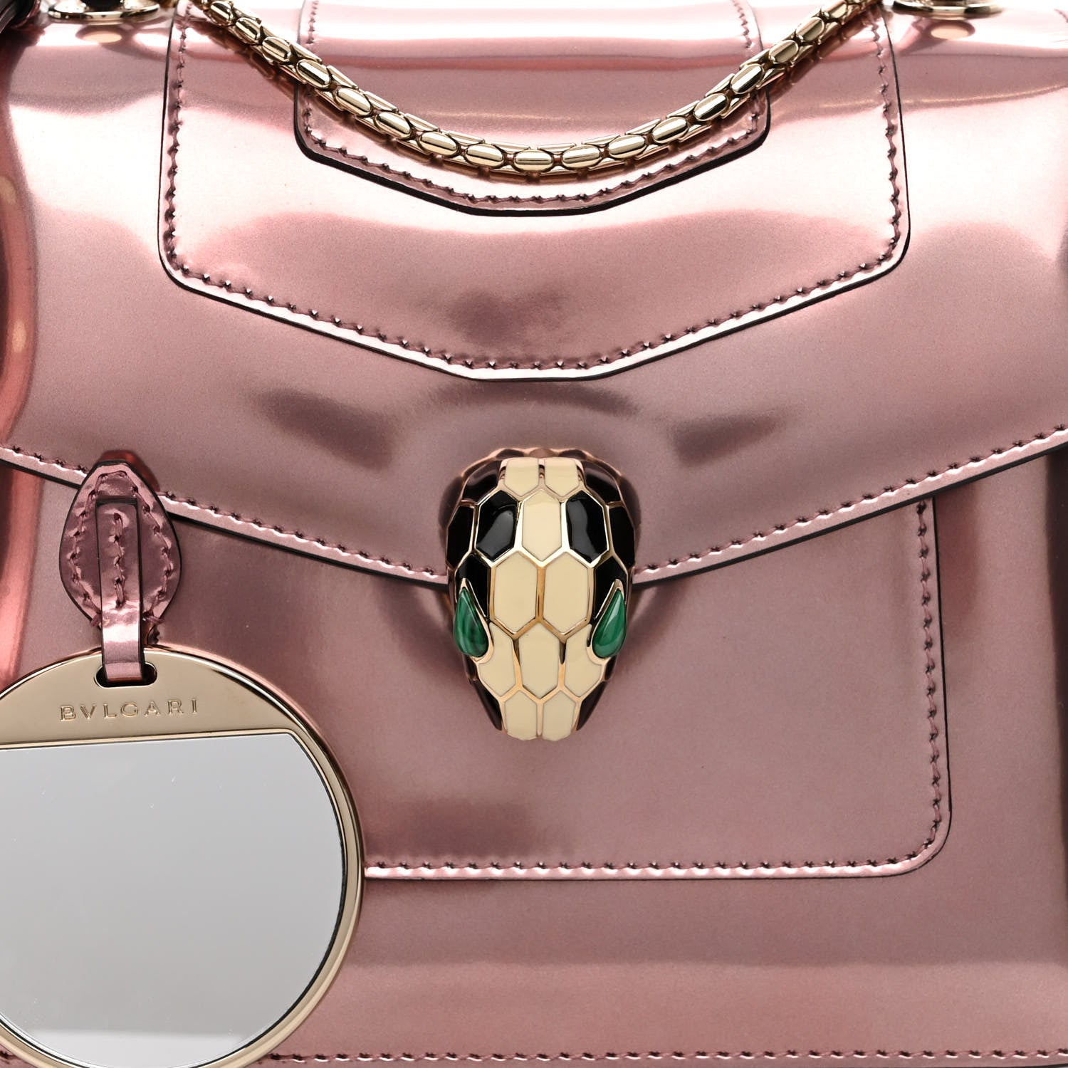 Bulgari Metallic Calfskin Serpenti Forever Top Handle Rose Quartz 8 of 11