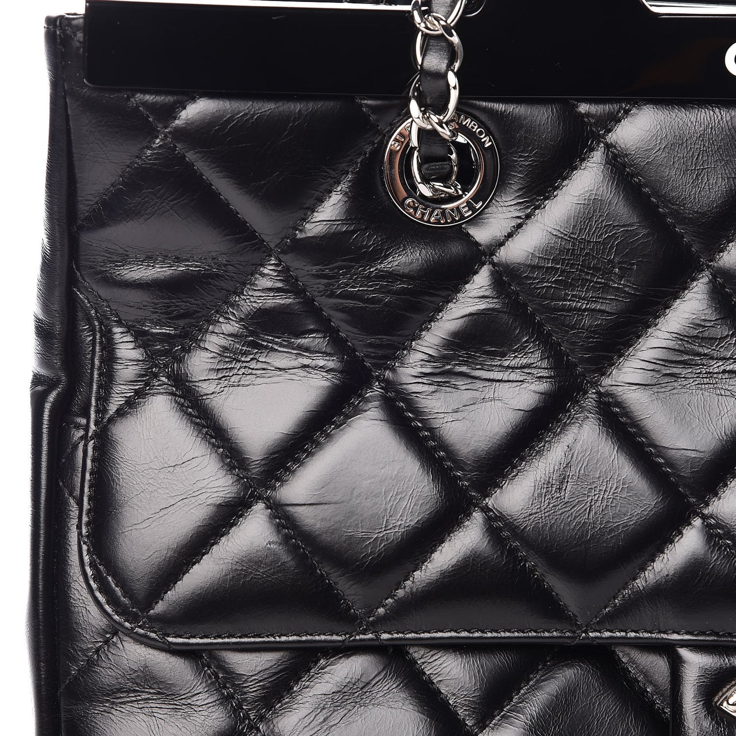 Glazed Calfskin Quilted Small CC Delivery Tote Black