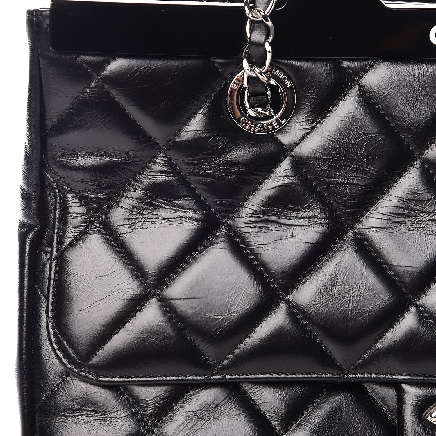 Chanel Glazed Calfskin Quilted Small CC Delivery Tote Black 8 of 17
