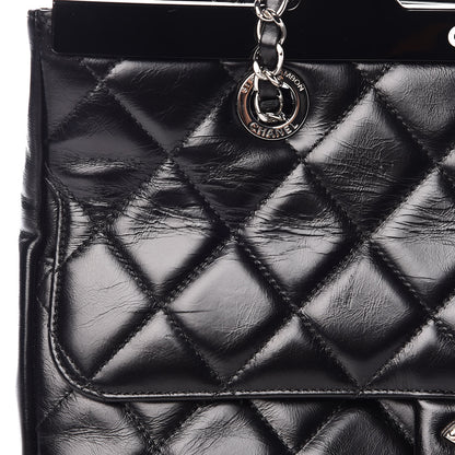 Chanel Glazed Calfskin Quilted Small CC Delivery Tote Black 8 of 17