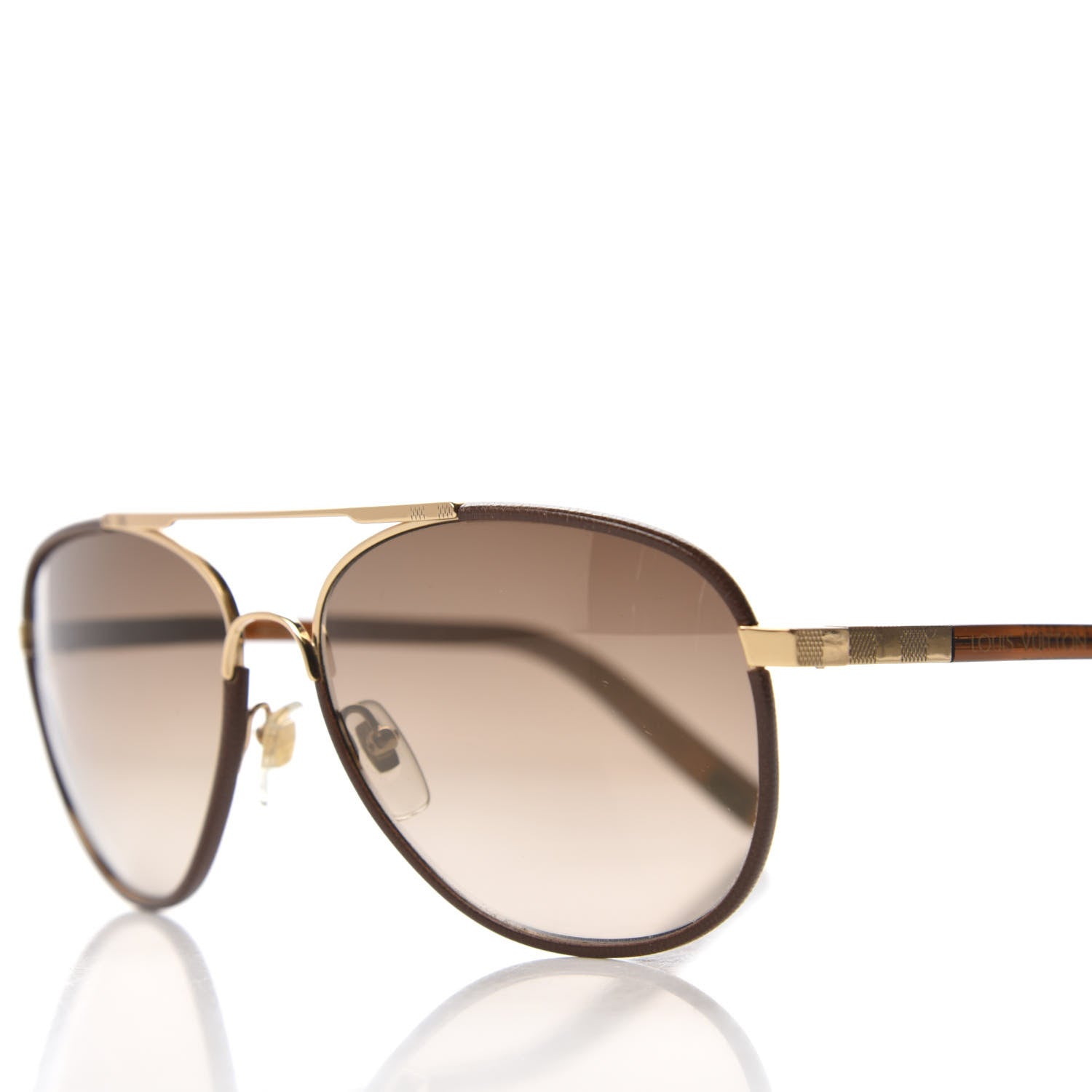 良品○LOUIS VUITTON ルイヴィトン Z0706U Attraction Pilot アトラクション パイロット ダミエ ロゴ刻印入り ティアドロップ ツーブリッジ サングラス ゴールド ブラウン 59□16 145 保存袋・ケース付き イタリア製 メンズ レディース Louis Vuitton Attraction Pilot Sunglasses Z0706U Brown 722208