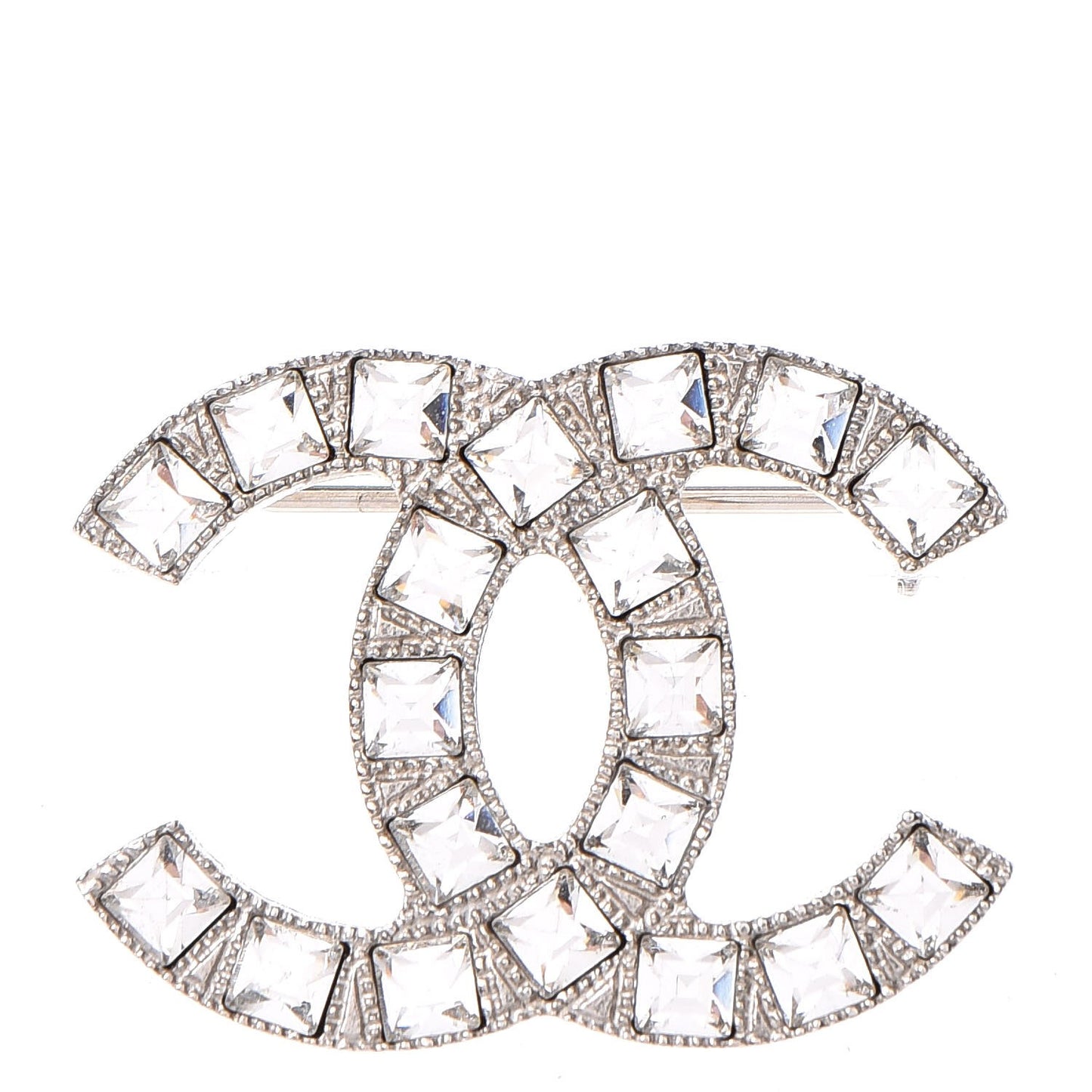 Crystal Baguette CC Mini Brooch Silver