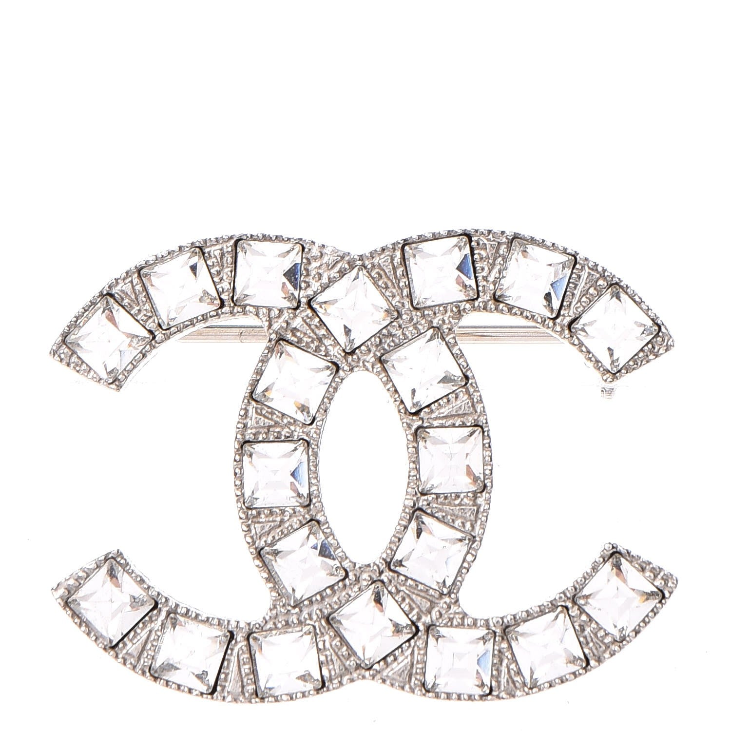 Chanel Crystal Baguette CC Mini Brooch Silver 1 of 5