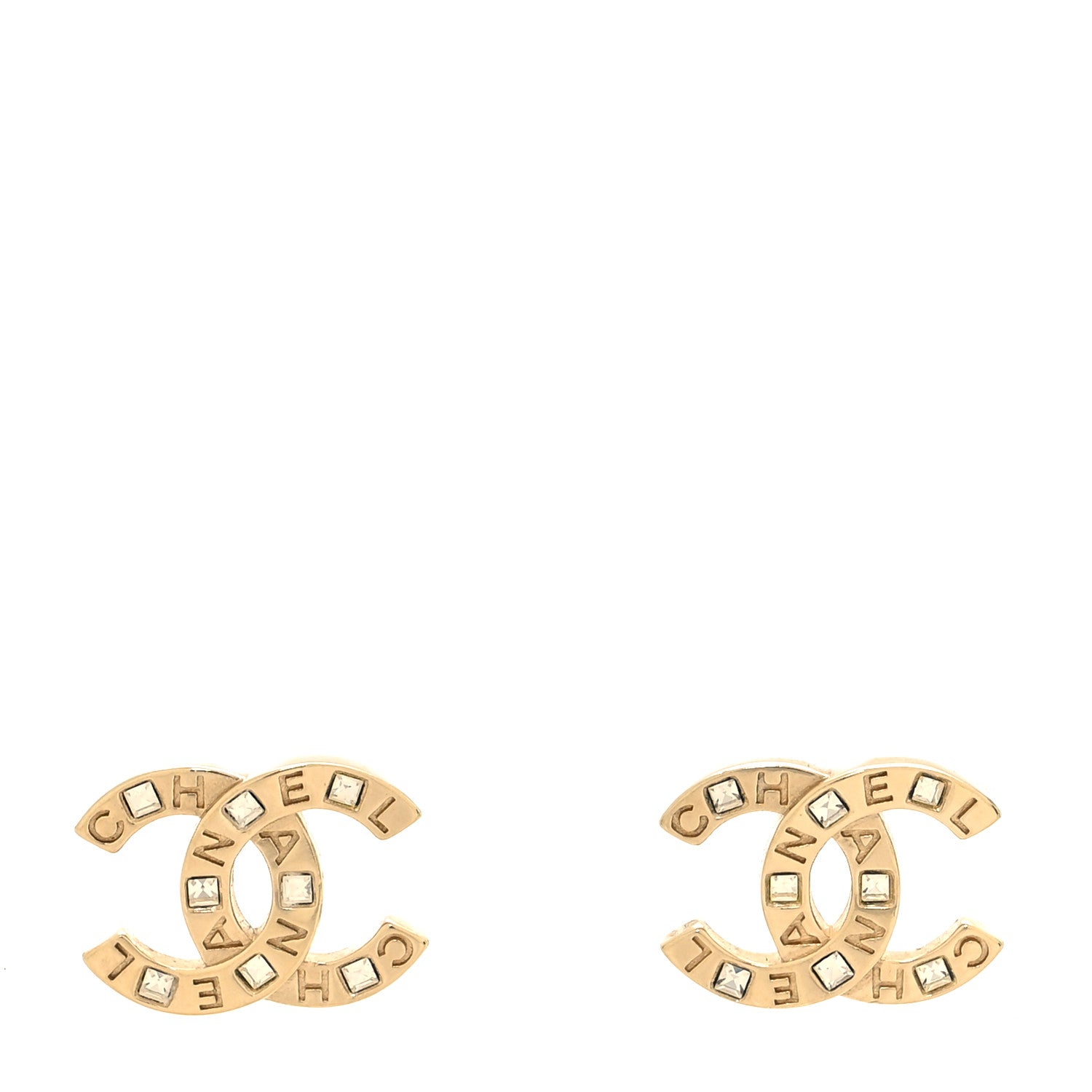 Chanel Baguette Crystal Logo CC Earrings Gold 1 of 5