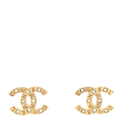 Chanel Baguette Crystal Logo CC Earrings Gold 1 of 5