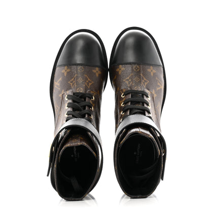 Louis Vuitton Calfskin Monogram Wonderland Flat Ranger Boots 39.5 Black 2 of 10