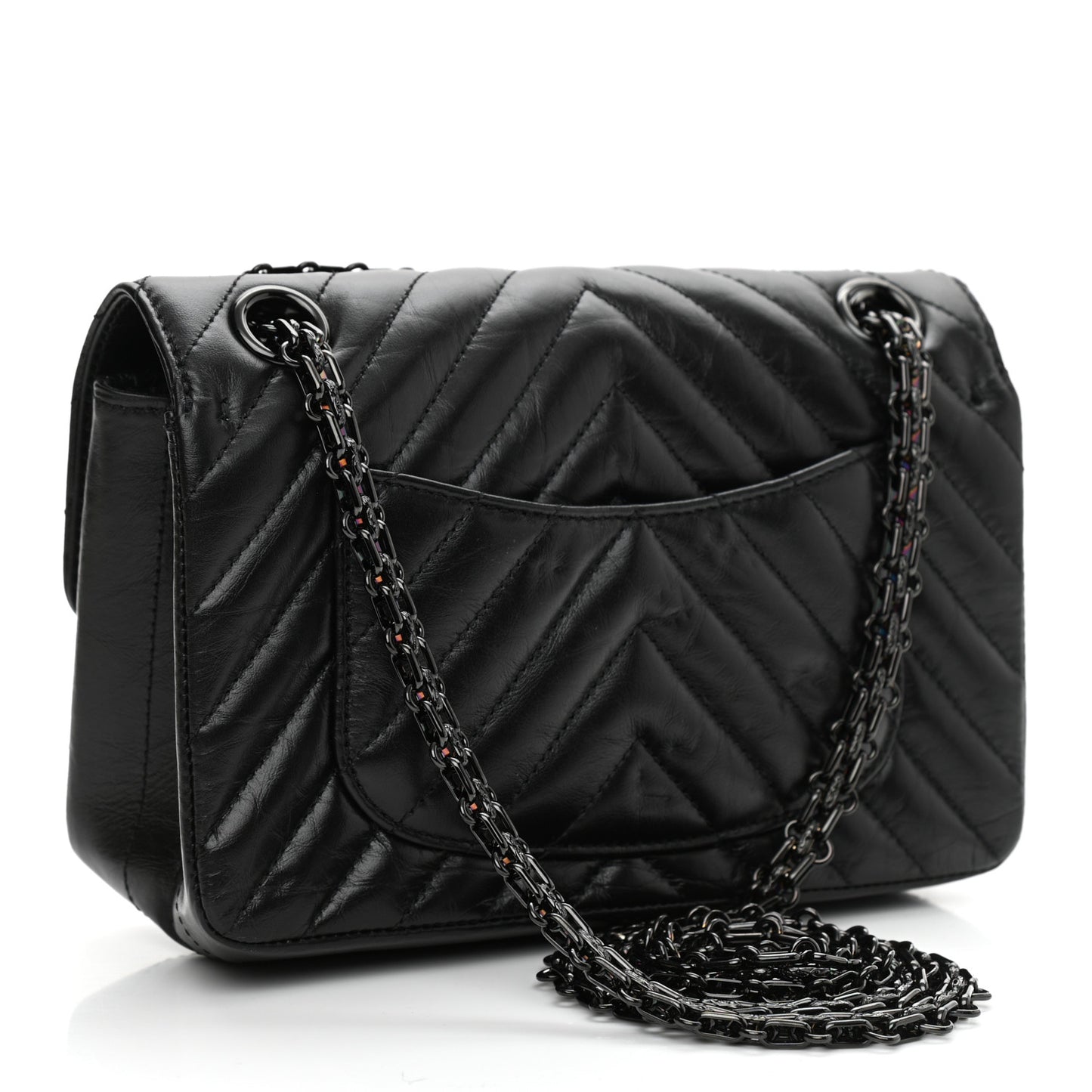 Aged Calfskin Chevron Quilted 2.55 Reissue Mini Flap So Black