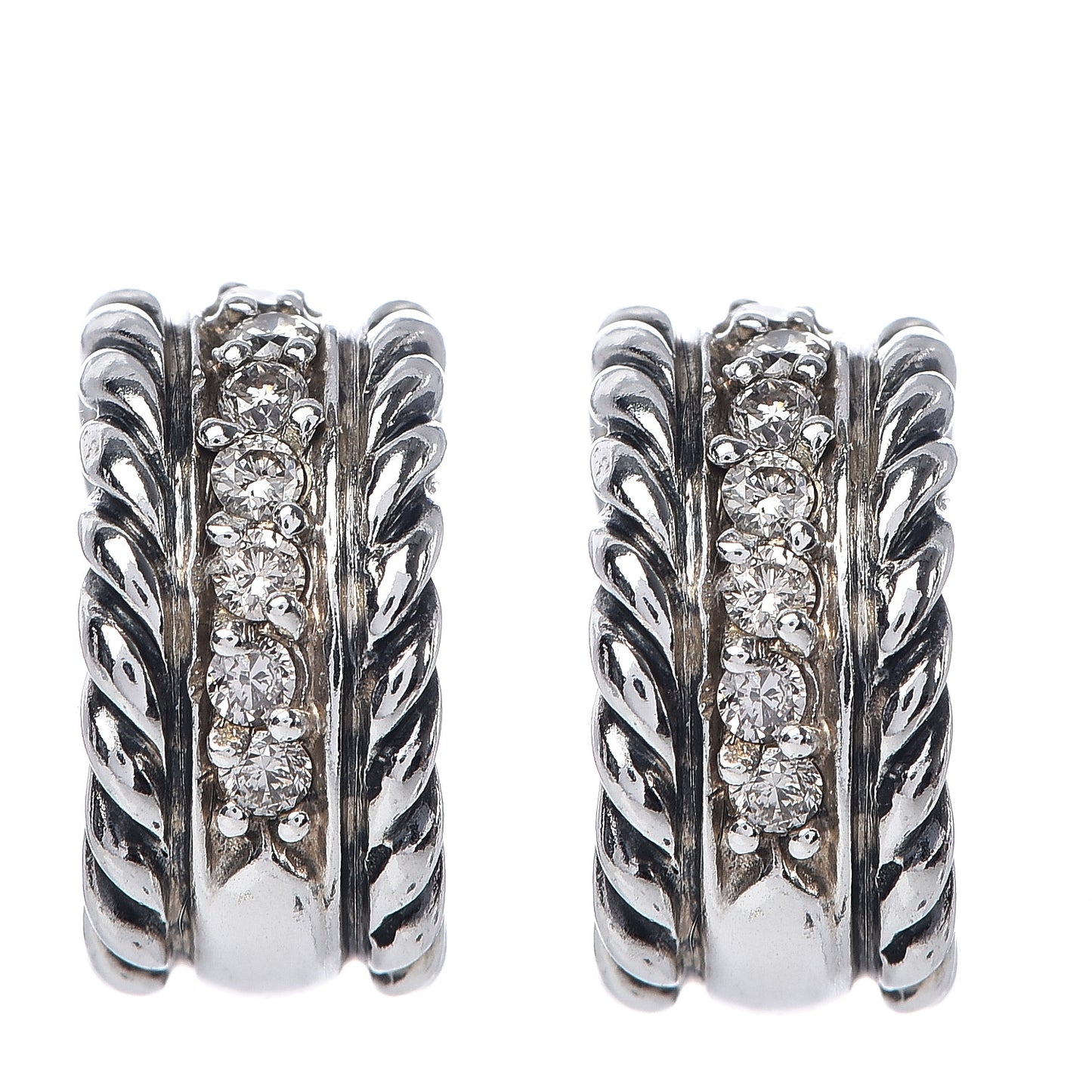 Sterling Silver Diamond 12mm Cable Hoop Earrings