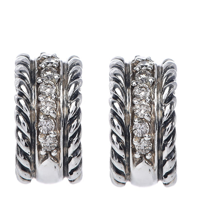 David Yurman Sterling Silver Diamond 12mm Cable Hoop Earrings 1 of 4