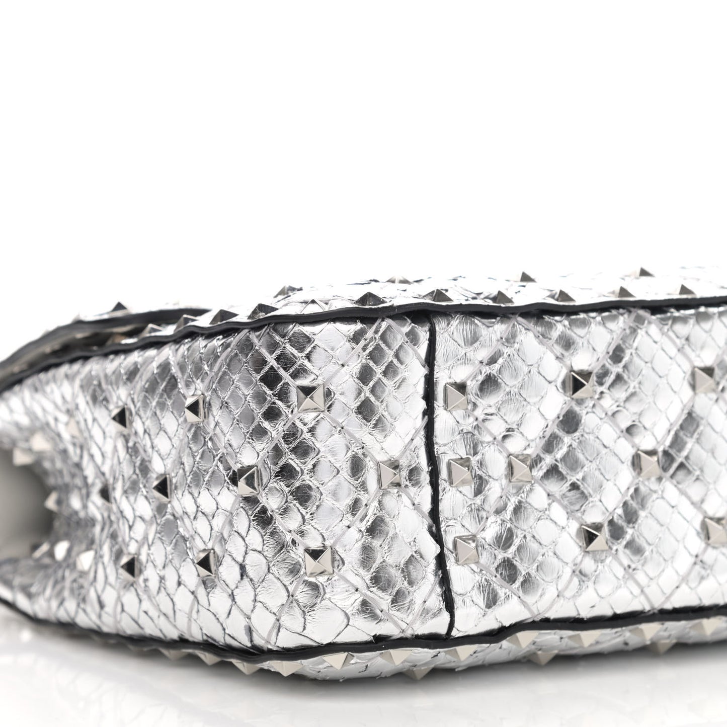 Metallic Watersnake Medium Rockstud Spike Shoulder Bag Silver