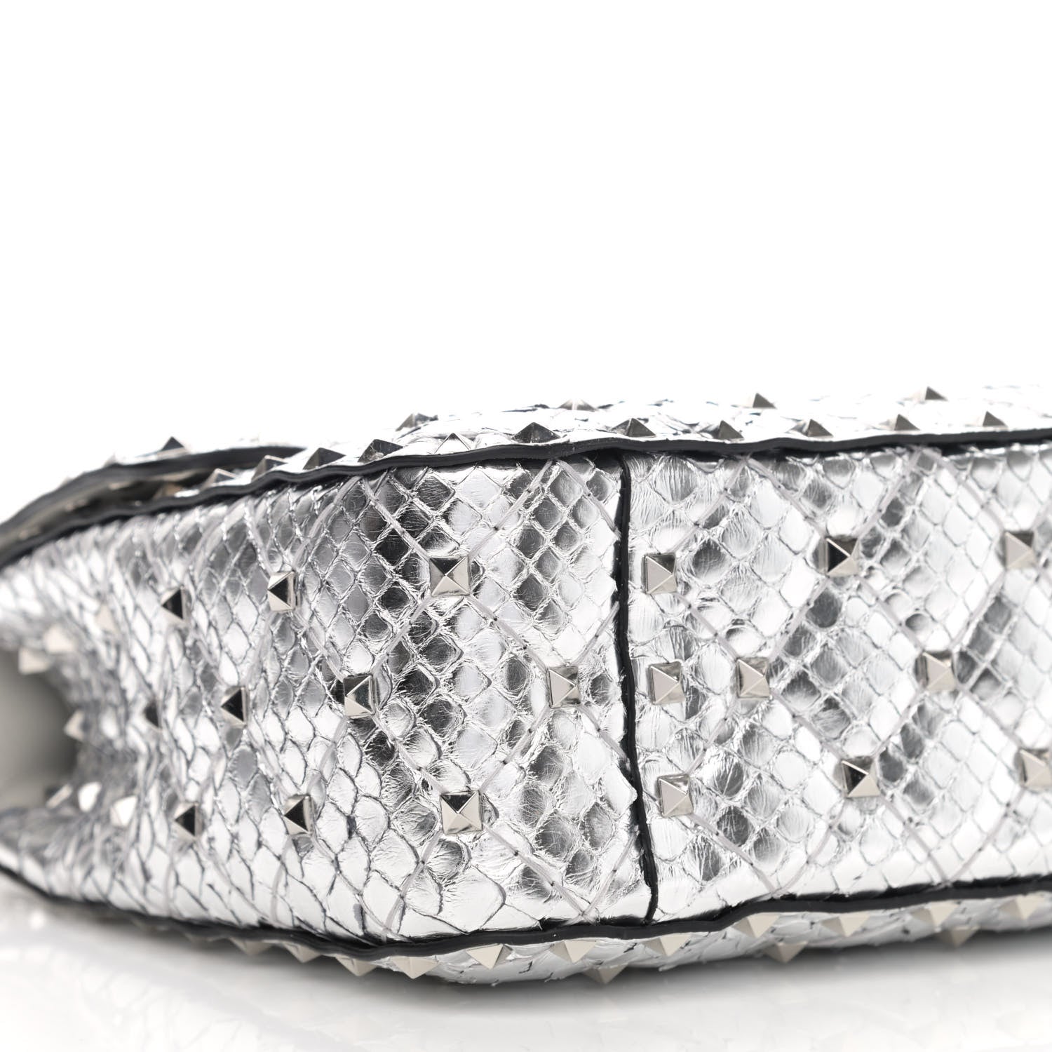 Valentino Garavani Metallic Watersnake Medium Rockstud Spike Shoulder Bag Silver 8 of 10