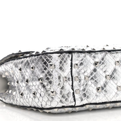 Valentino Garavani Metallic Watersnake Medium Rockstud Spike Shoulder Bag Silver 8 of 10