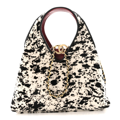 Chanel Pony Hair Printed Chic Lady Small Shopping Tote White Black 1 of 11