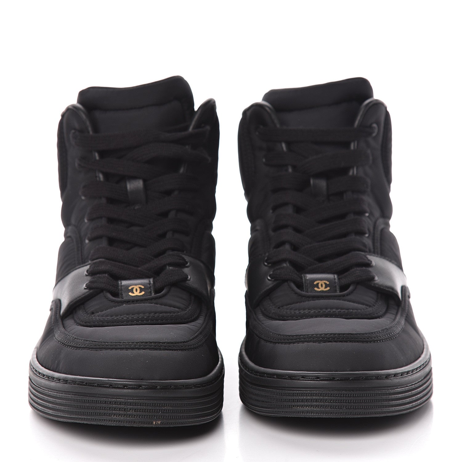 Chanel Nylon Lambskin Womens Logo High Top Sneakers 39 Black 2 of 11