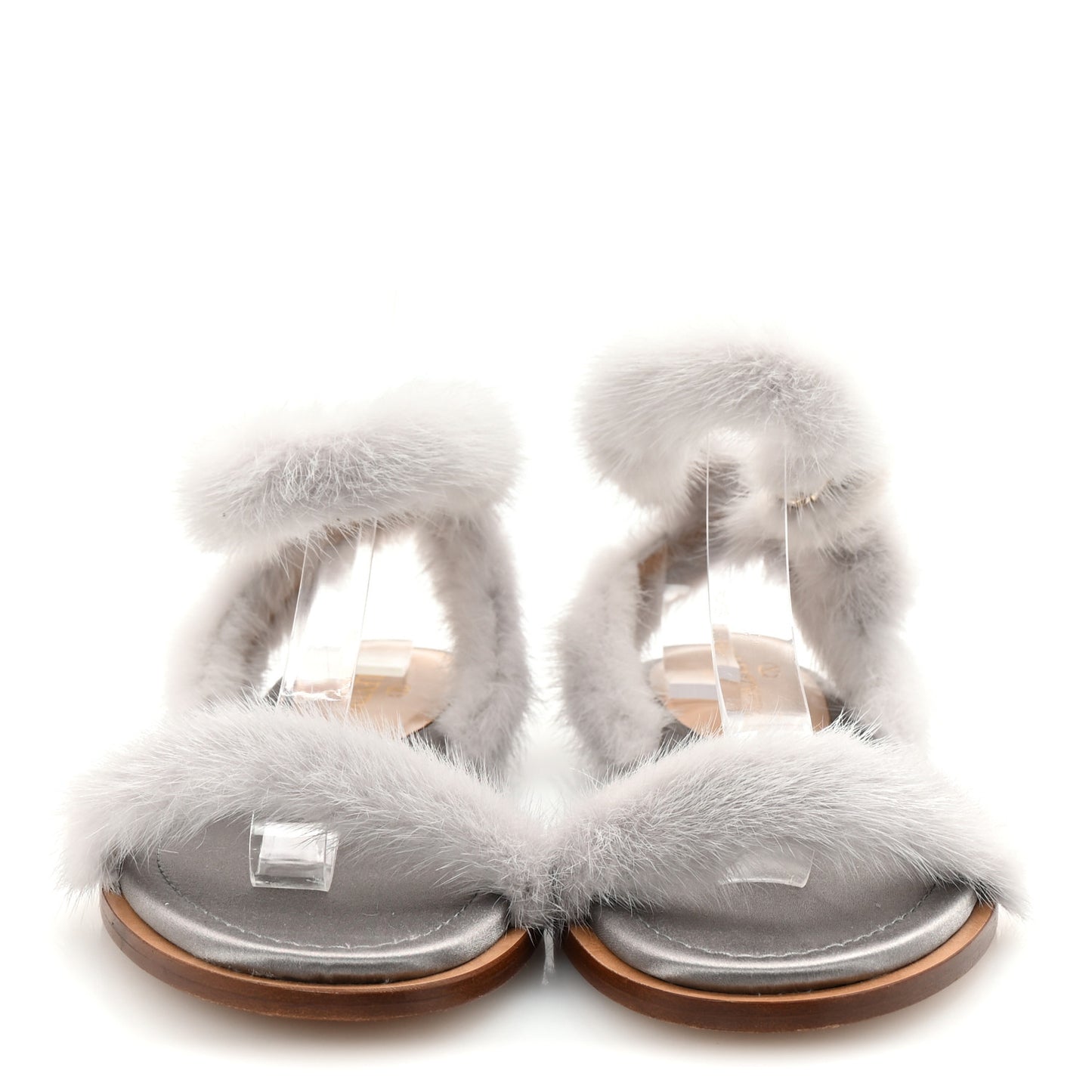 Mink Fur Ankle Wrap Flat Sandals 40.5 Grigio Perla