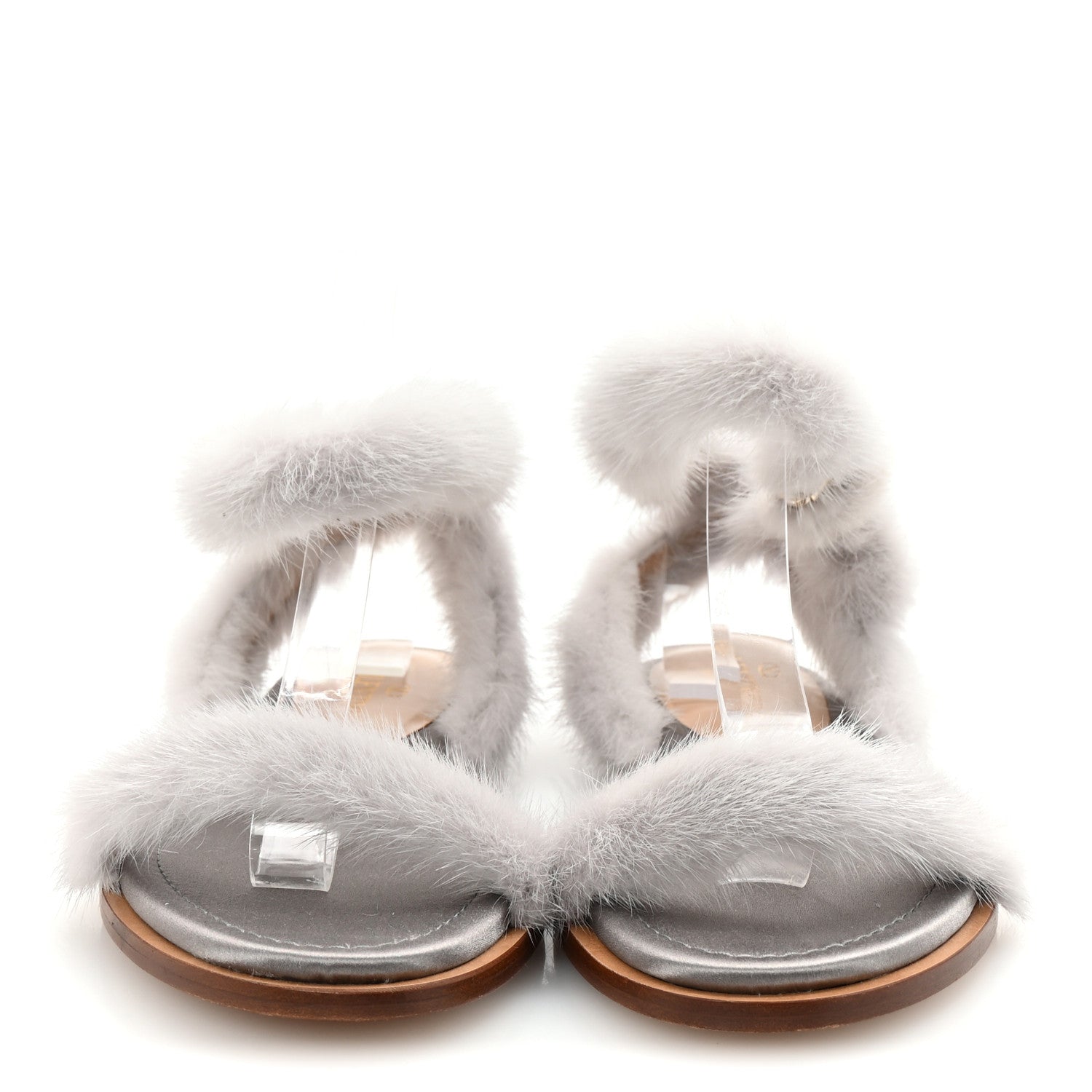 Valentino Garavani Mink Fur Ankle Wrap Flat Sandals 40.5 Grigio Perla 3 of 9